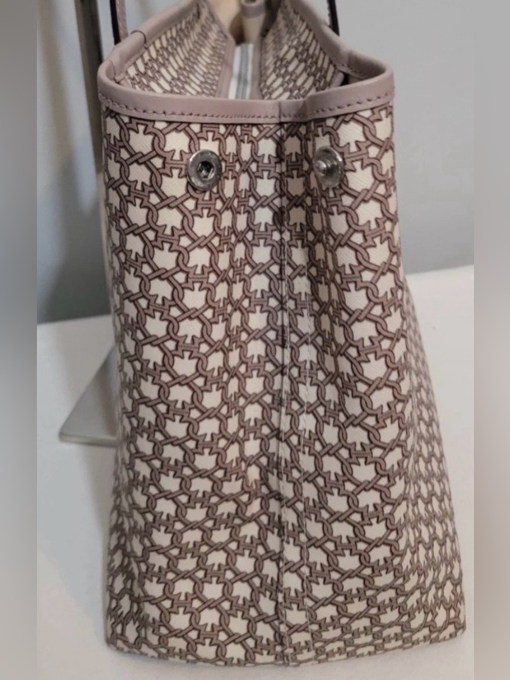 Kate Spade Link Shoulder Tote Bag Taupe Cream Coated Canvas Purse - Picture 6 of 16